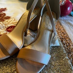Jessica Simpson Beige Block Heel Sandals